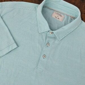LinkSoul‎ Men's Polo Shirt Golf Blue White Striped Luxury Cotton Size XL Knit